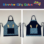 Apron Reversible - Duck Egg Blue Chooks / Navy