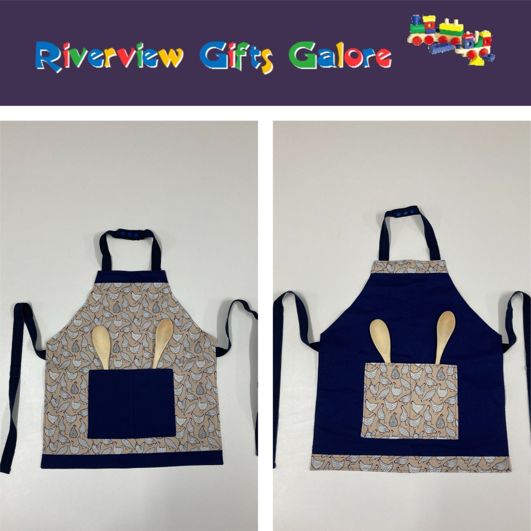 Apron Reversible - Beige Chooks / Blue