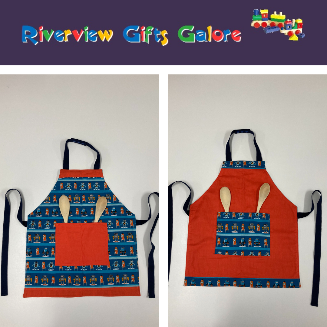 Apron Reversible - Dark Blue Robots / Orange