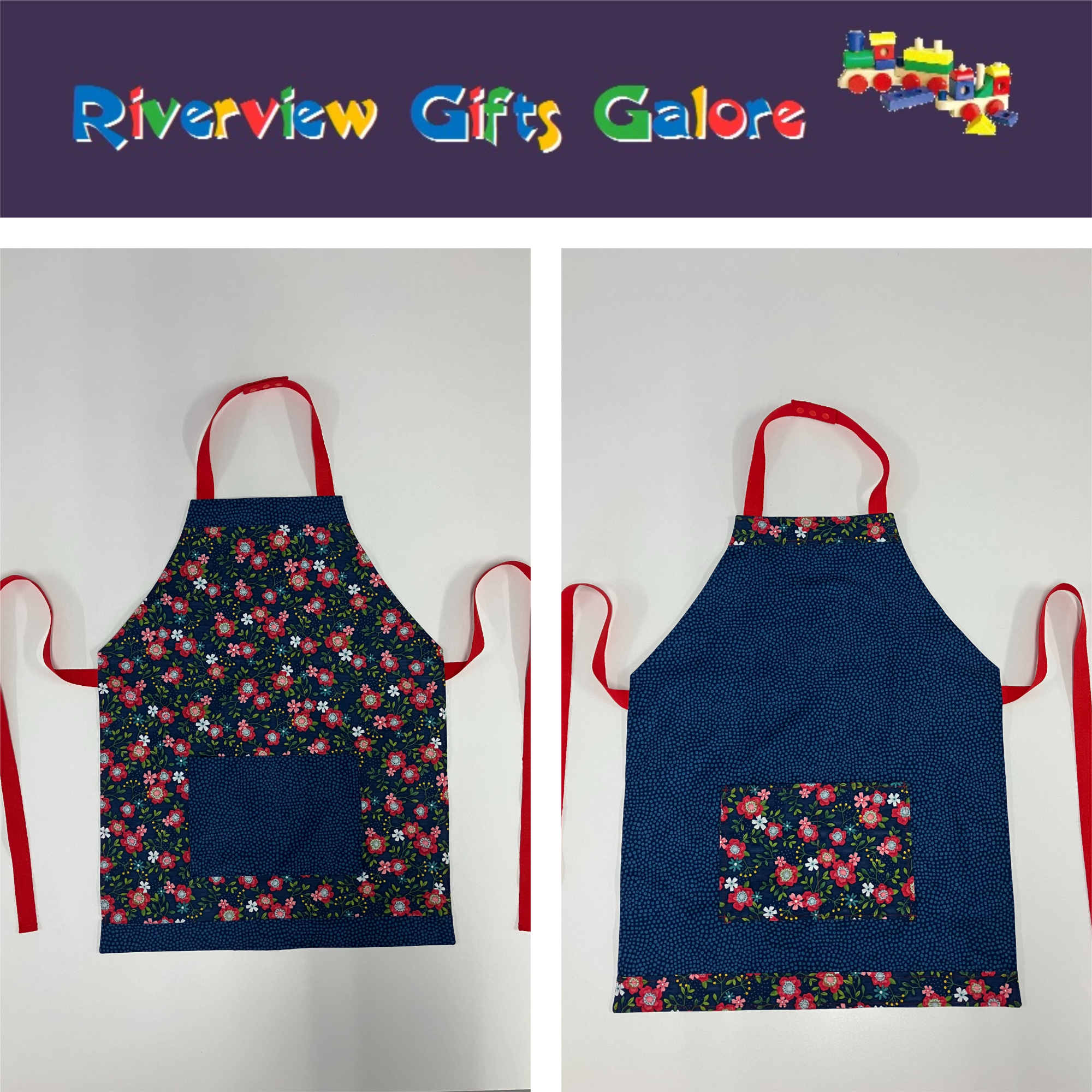 Apron Reversible - Blue Floral / Blue