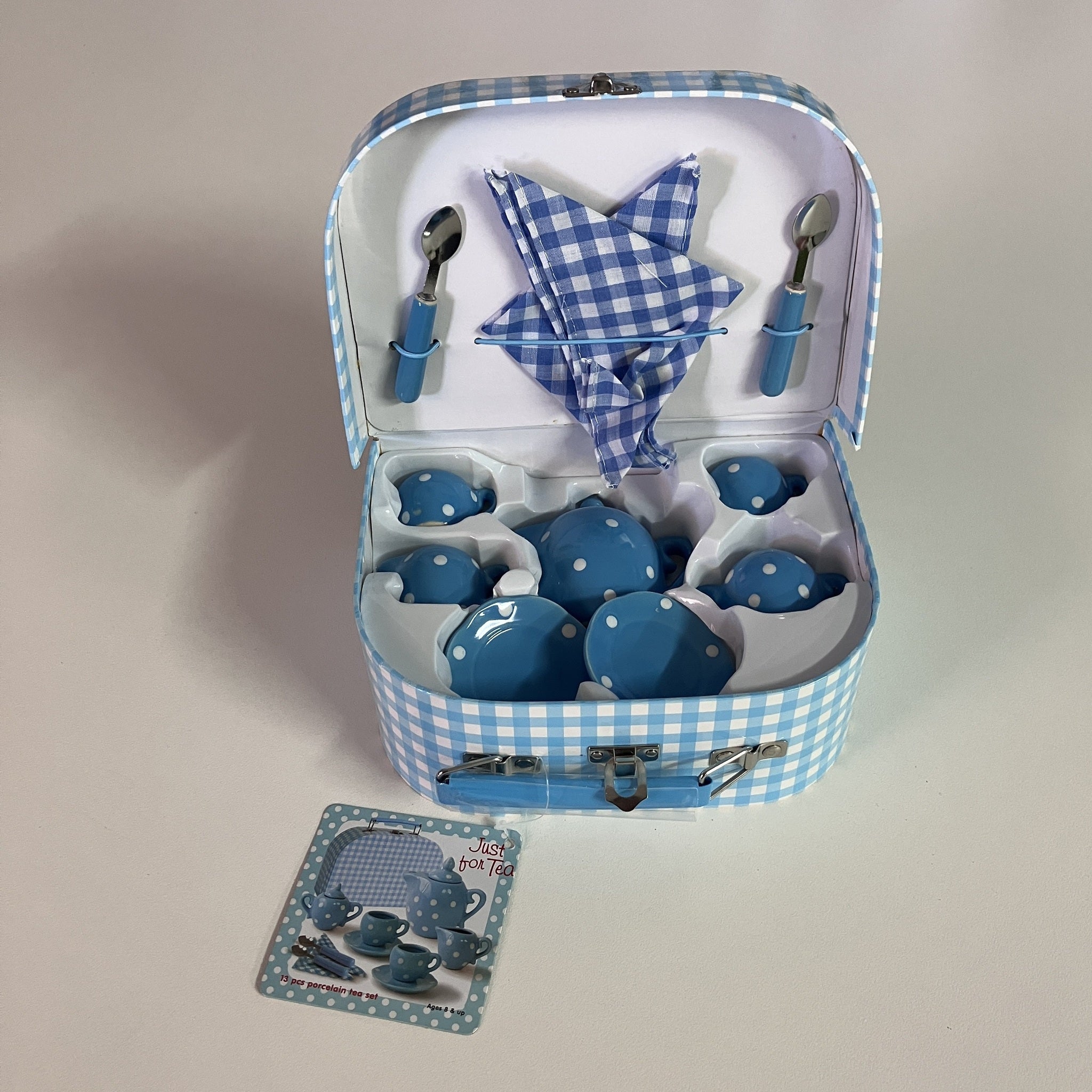 13pc Porcelain Tea Set in Suitcase - Blue