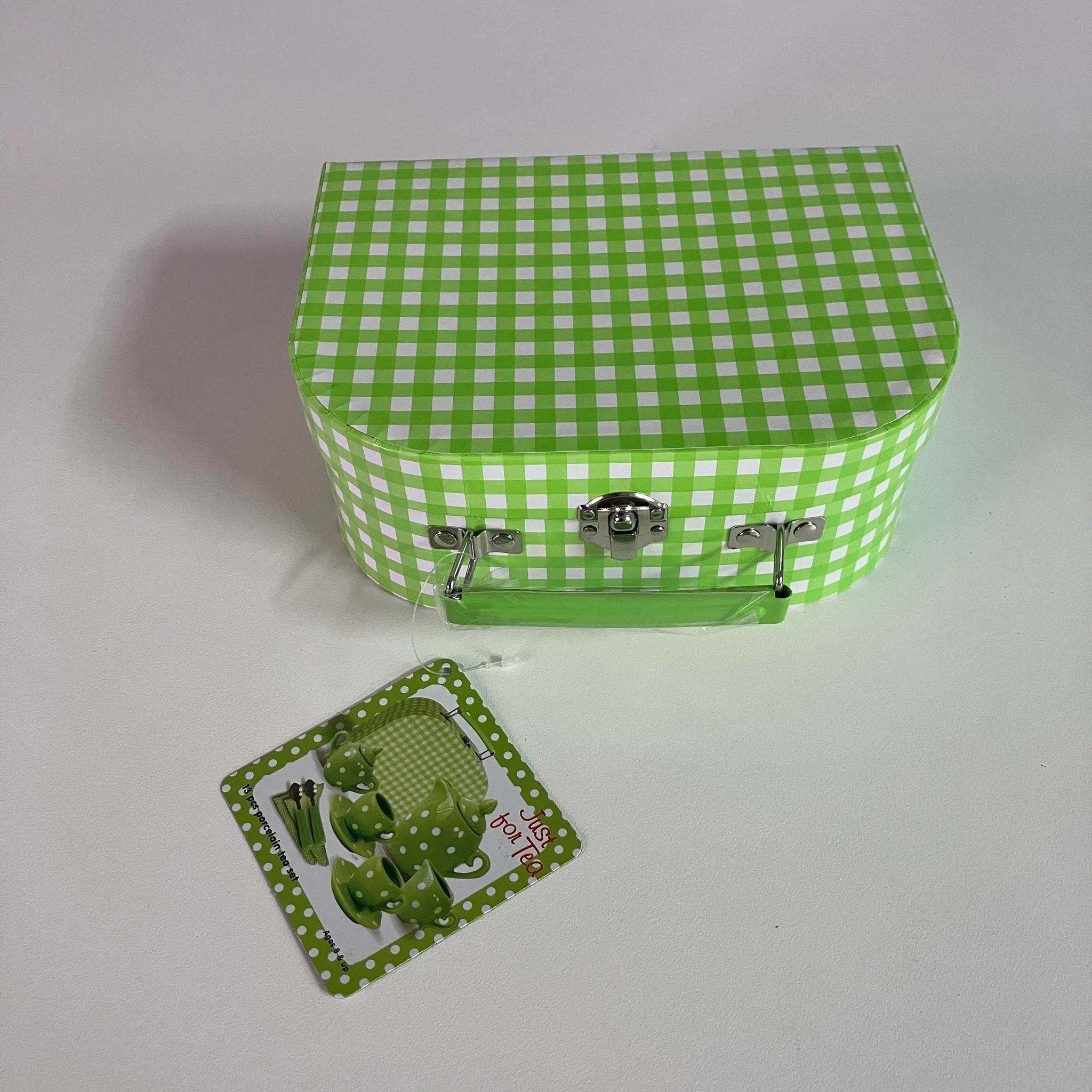 13pc Porcelain Tea Set in Suitcase - Green