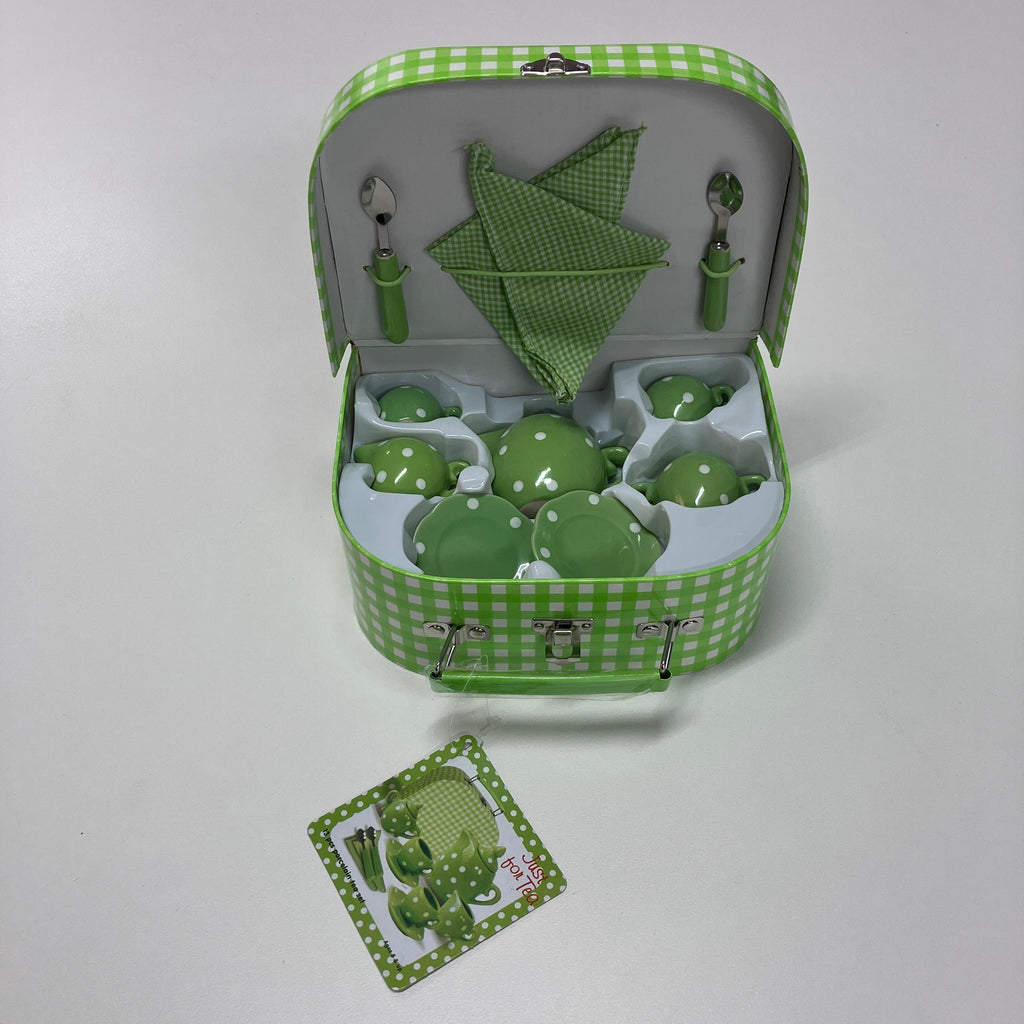 13pc Porcelain Tea Set in Suitcase - Green