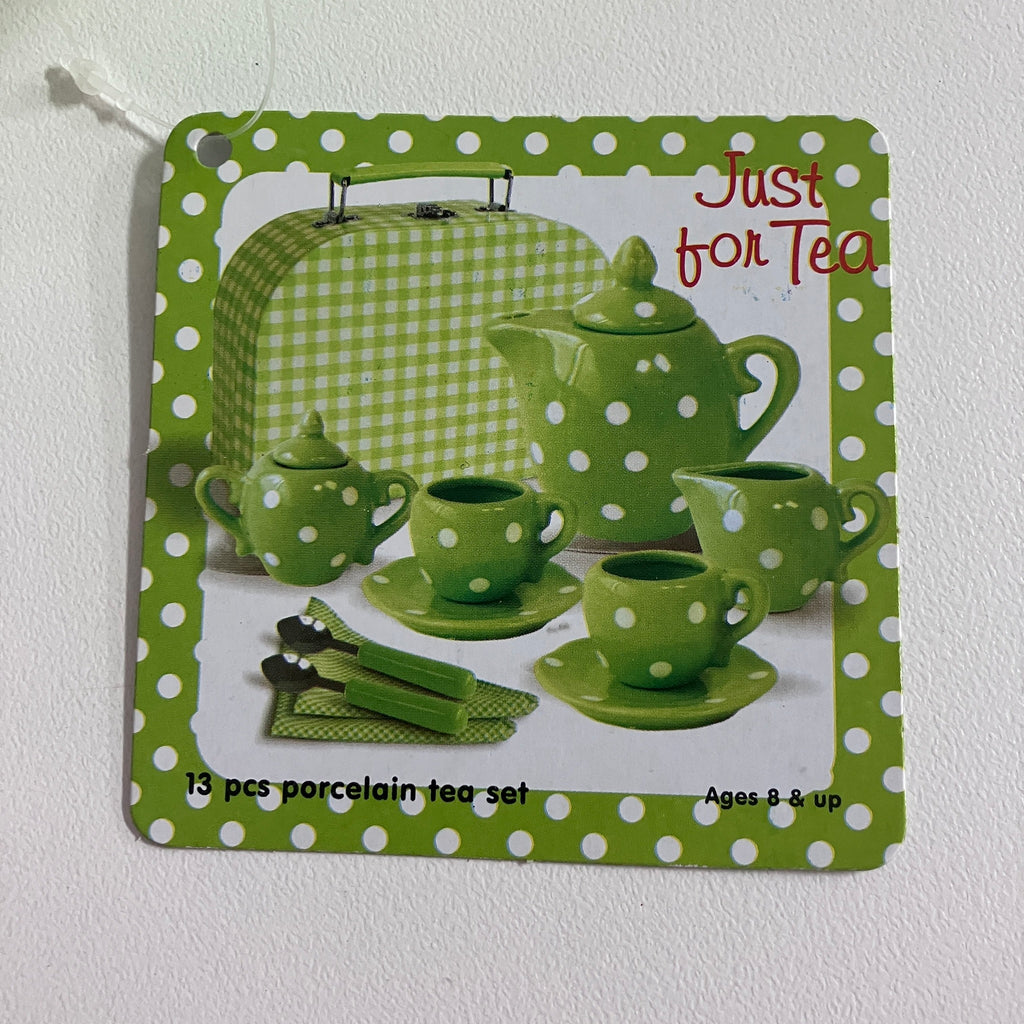 13pc Porcelain Tea Set in Suitcase - Green