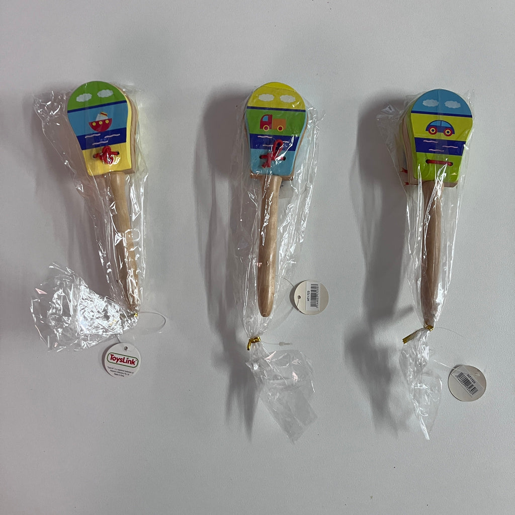 Wooden Castanet - Handle - Assorted Transport Designs