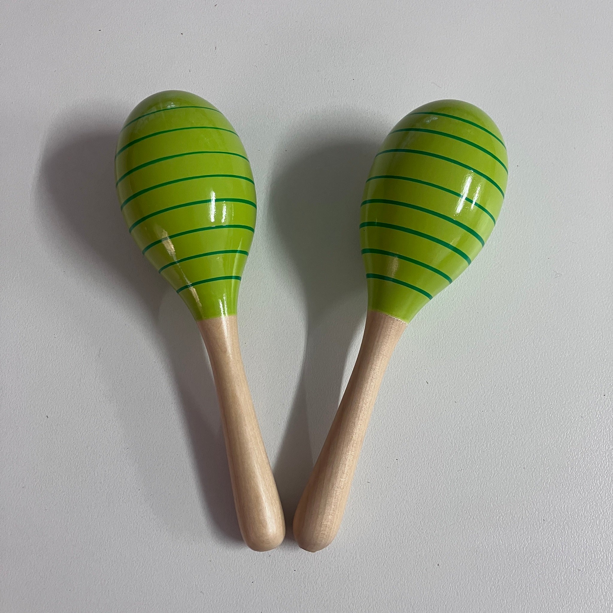 Wooden Maracas - 21cm - Green Stripe