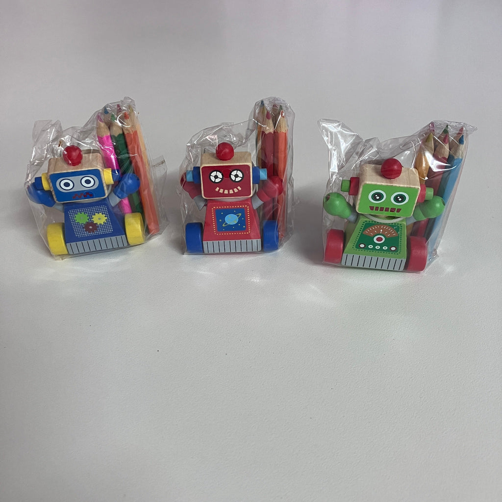 Wooden Coloured Pencil Sets - Robot - Assorted Designs