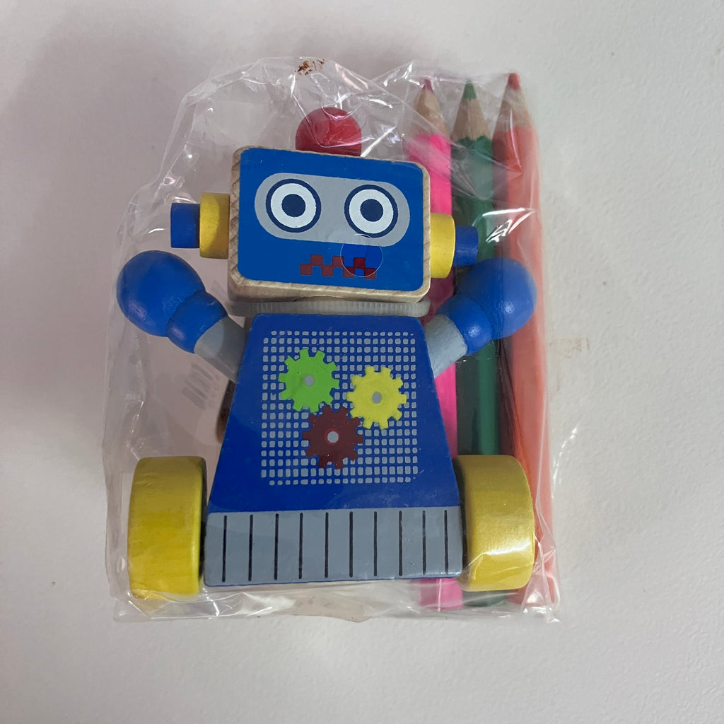 Wooden Coloured Pencil Sets - Robot - Assorted Designs