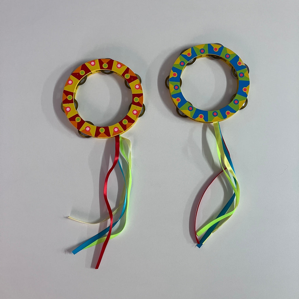 Wooden Tambourine with Ribbons - Assorted Colours