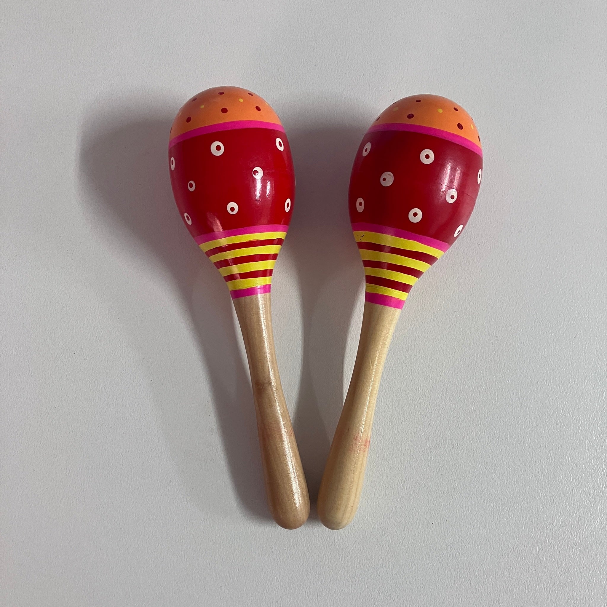 Wooden Maracas - 18cm - Orange Red Yellow Pattern