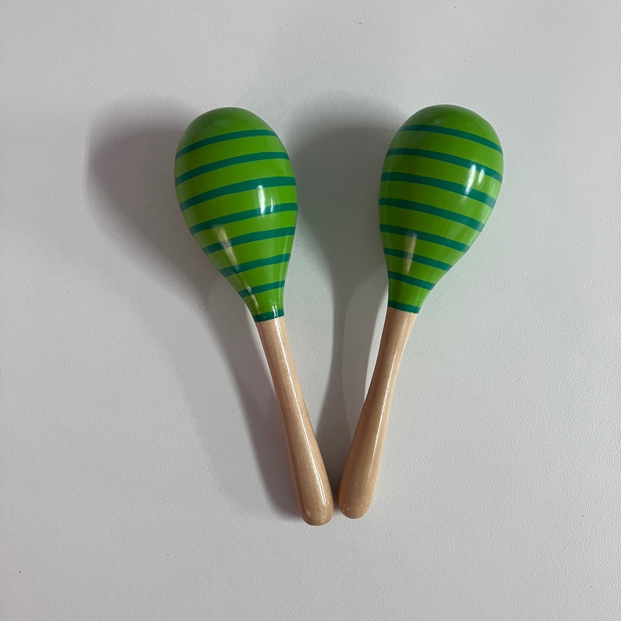 Wooden Maracas - 19cm - Green Stripe