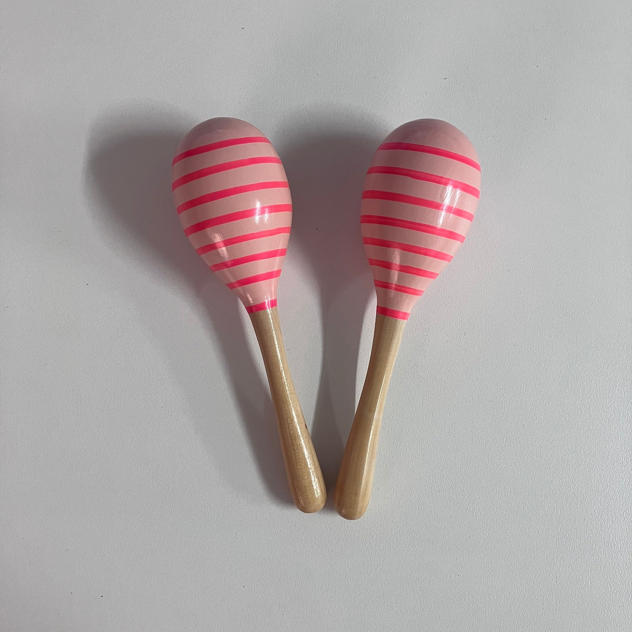 Wooden Maracas - 19cm - Pink Stripe