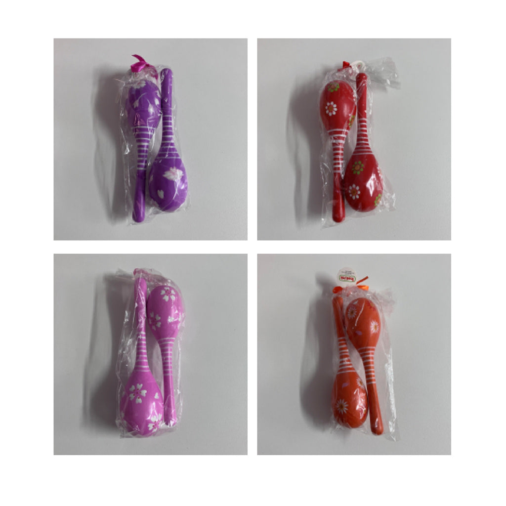 Wooden Maracas - 19cm - Flowers - Assorted Colours