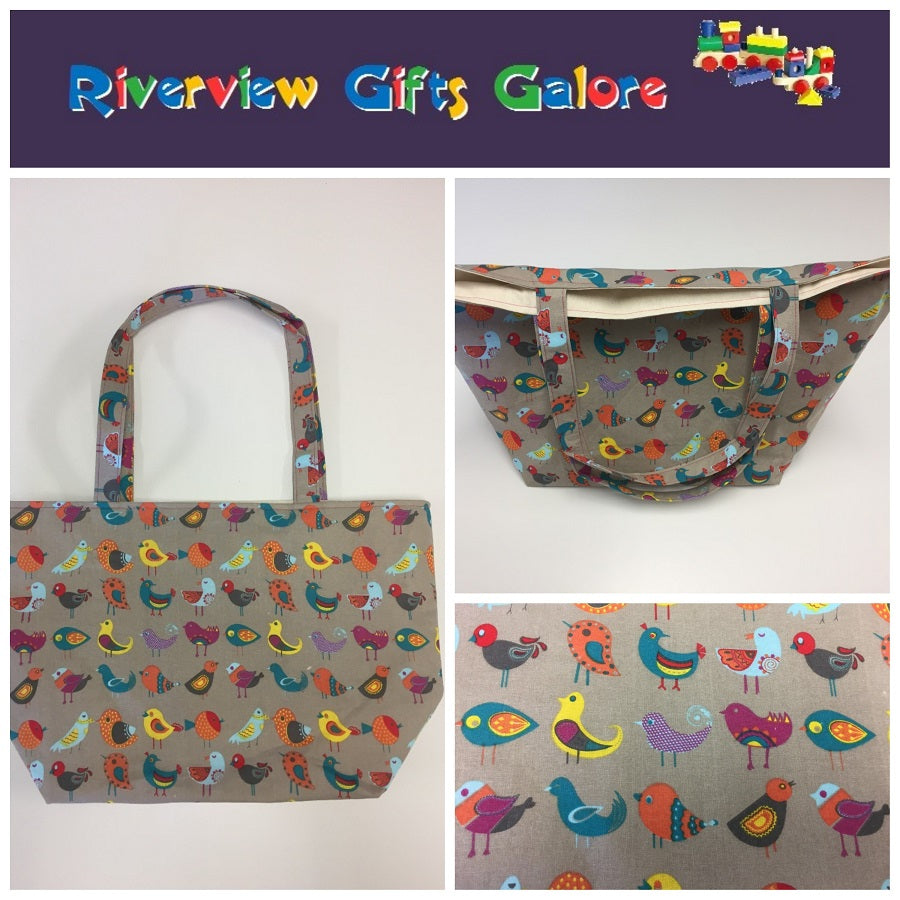 Large Tote Bag – Birds Taupe
