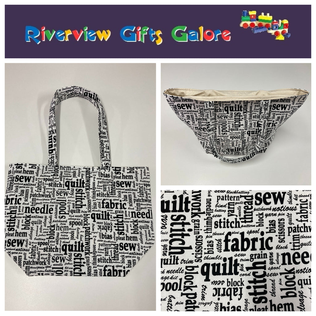 Large Tote Bag – Sewing Words on White