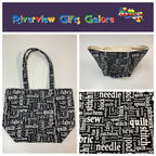 Large Tote Bag – Sewing Words on Black