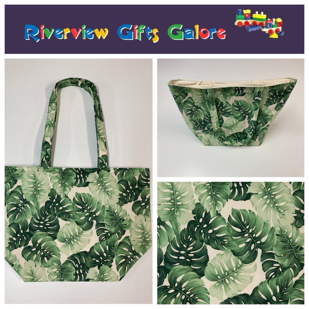Large Tote Bag – Leaves on Cream