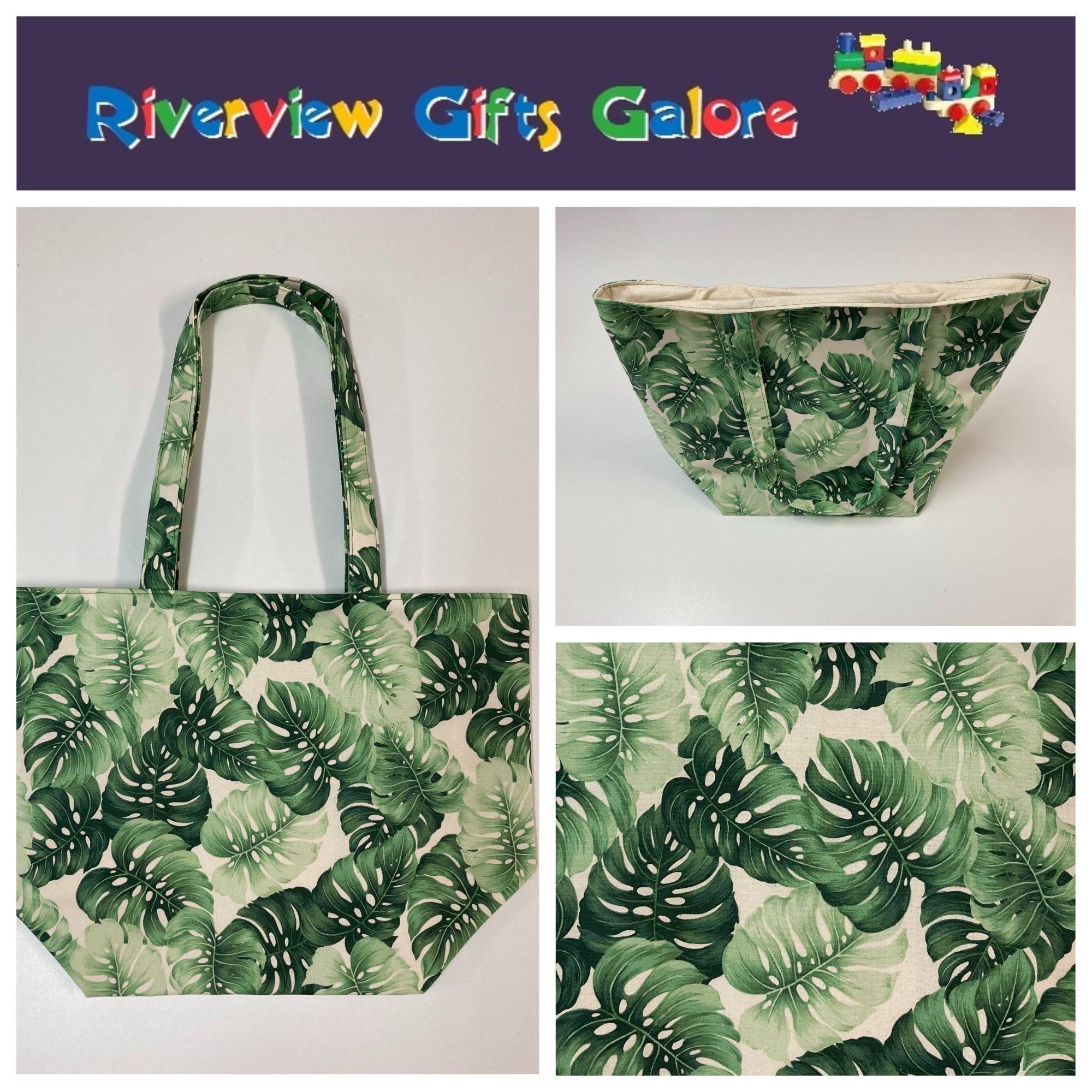 Large Tote Bag – Leaves on Cream