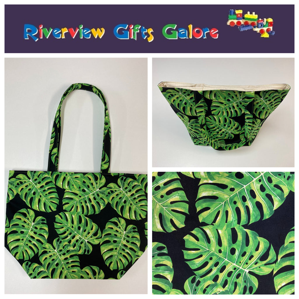 Large Tote Bag – Leaves on Black