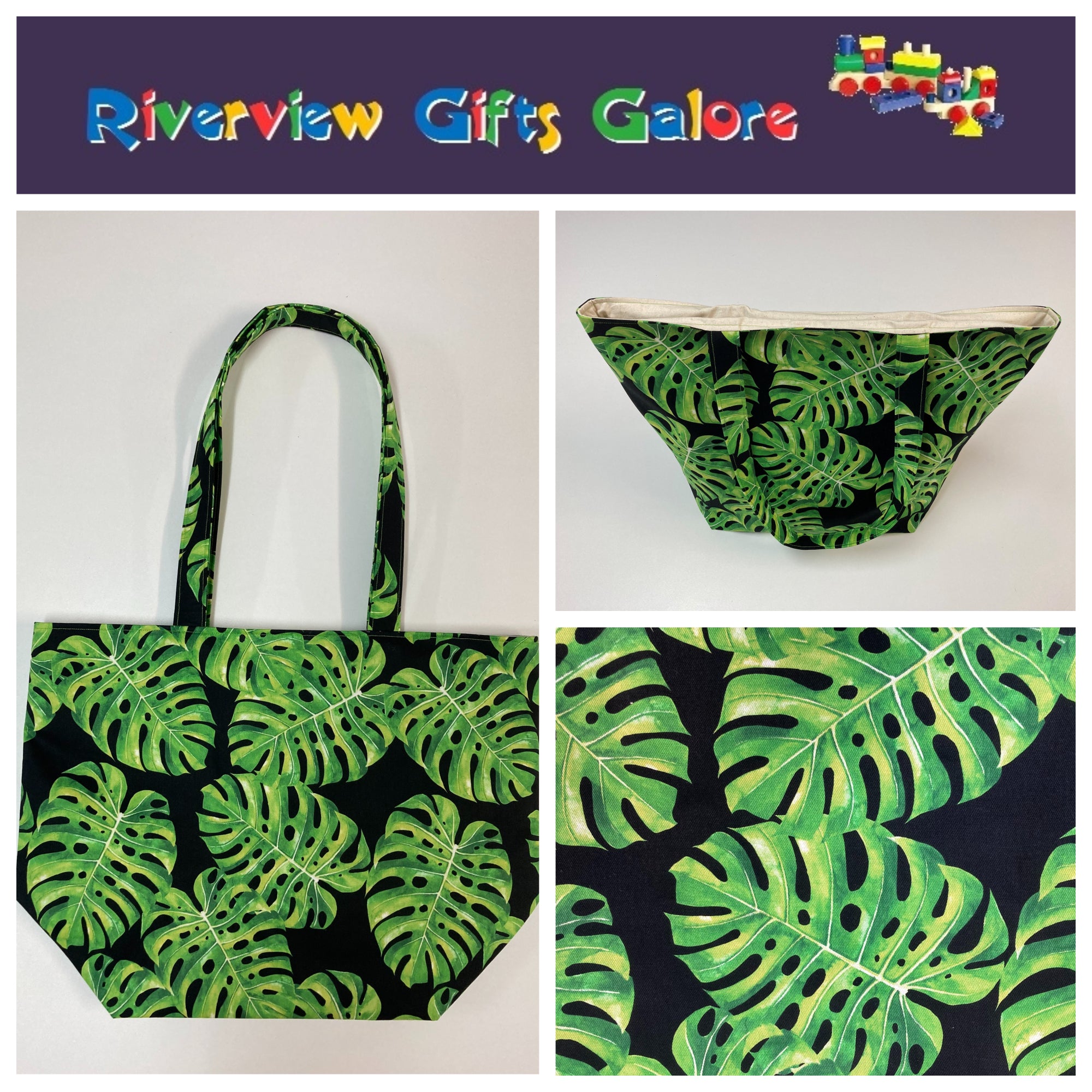 Large Tote Bag – Leaves on Black