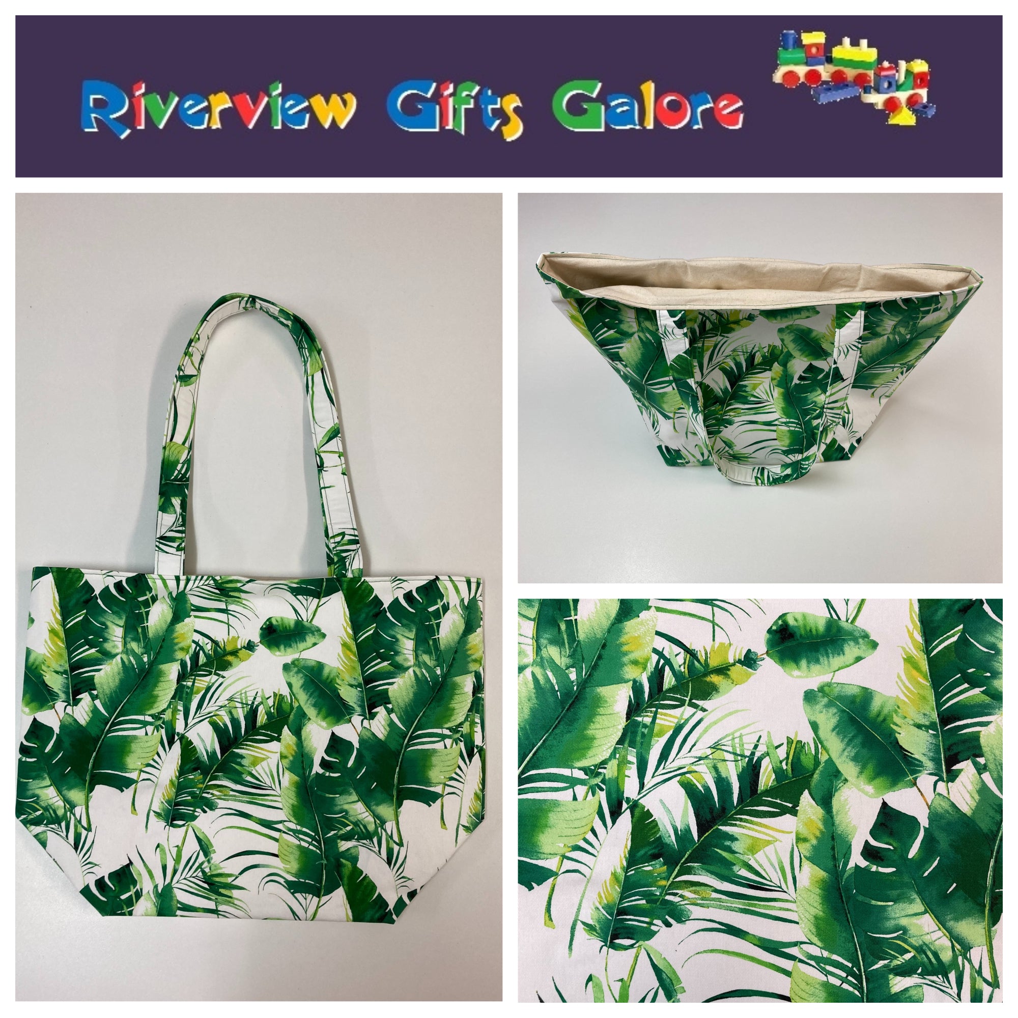 Large Tote Bag – Tropical Leaves on White