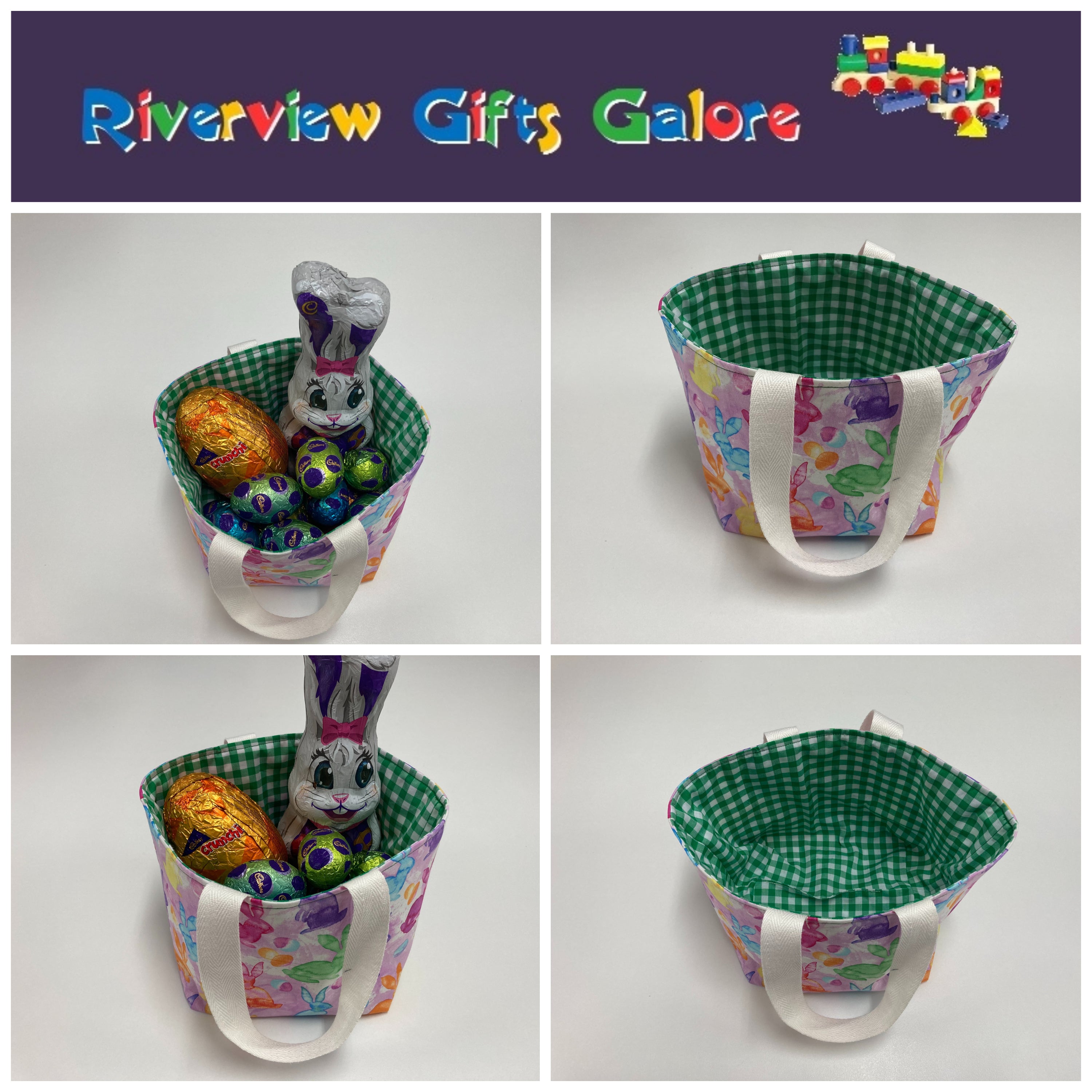 Easter Egg Basket - Bunny - Green Gingham