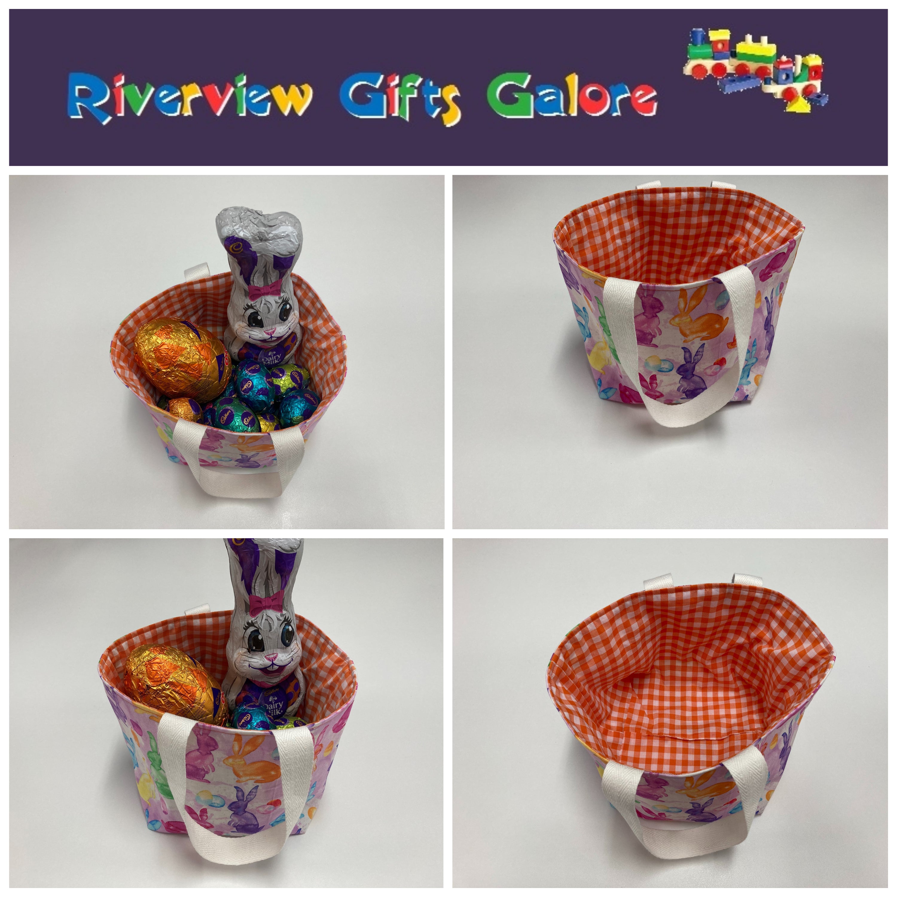 Easter Egg Basket - Bunny - Orange Gingham