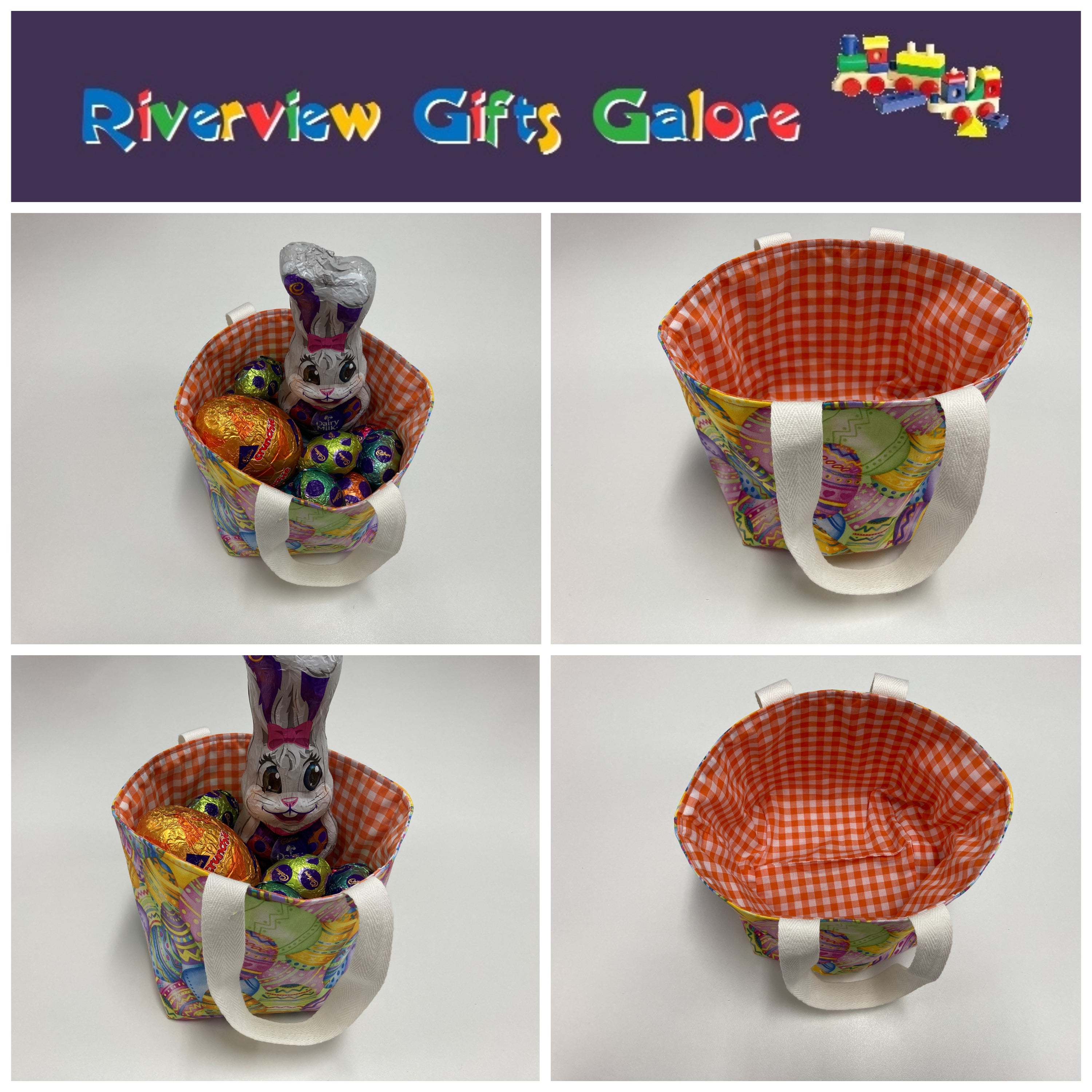Easter Egg Basket - Egg - Orange Gingham