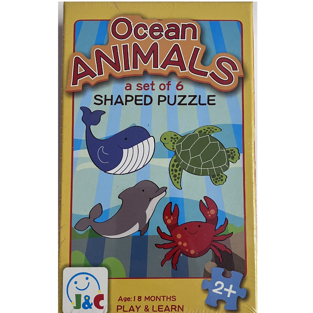 J&C Set of 6 Shaped Wooden Puzzles - Ocean Animals