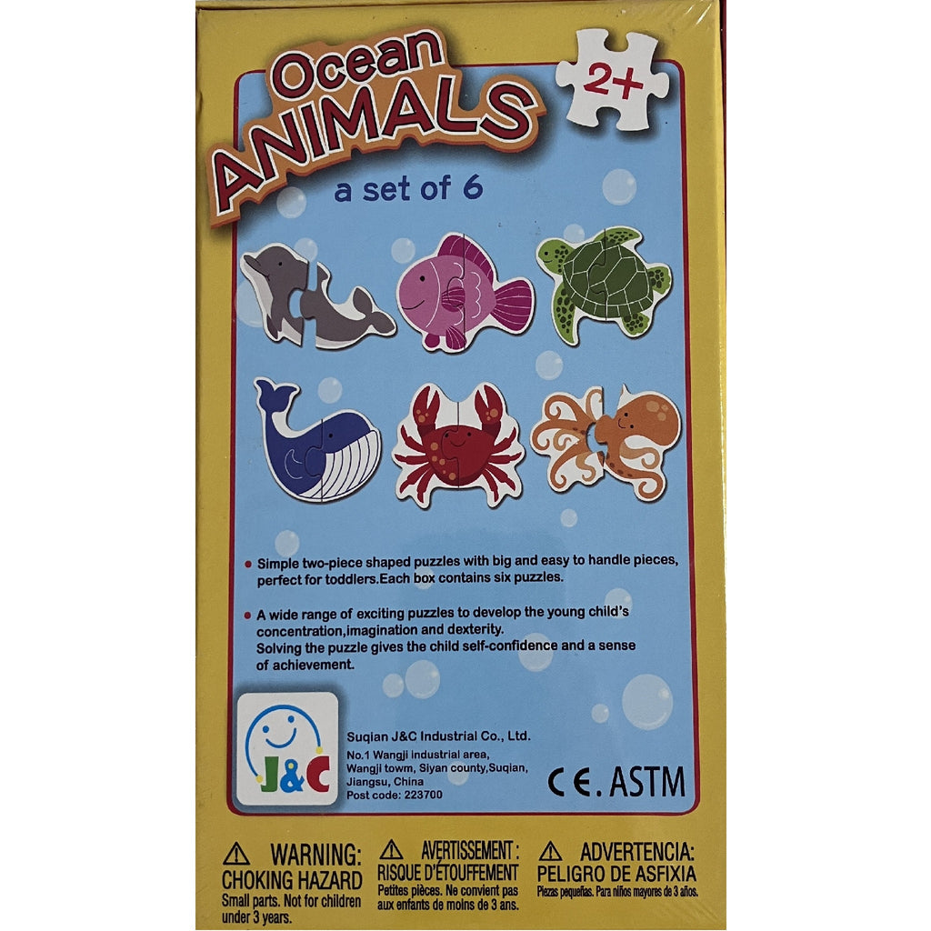 J&C Set of 6 Shaped Wooden Puzzles - Ocean Animals