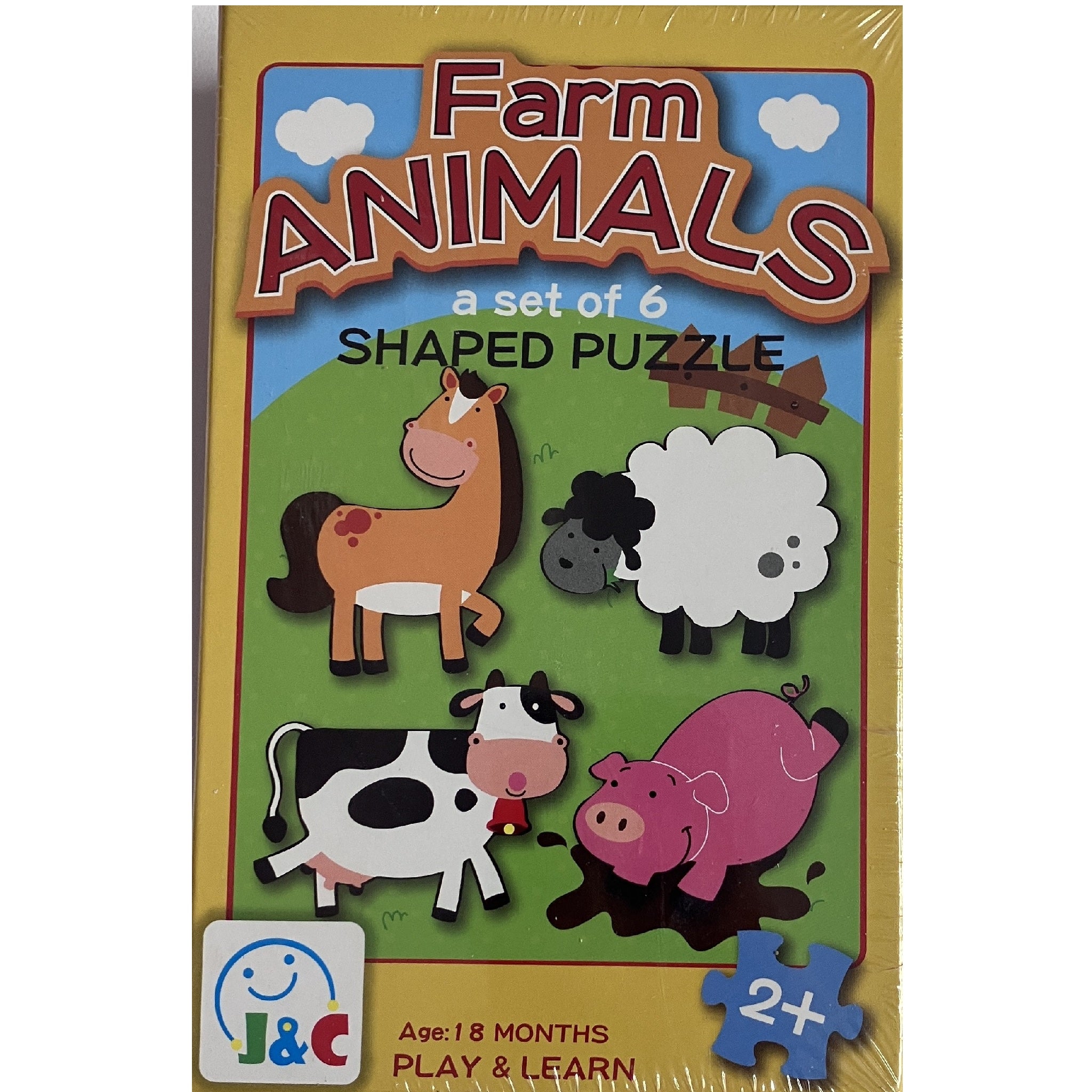 J&C Set of 6 Shaped Wooden Puzzles - Farm Animals