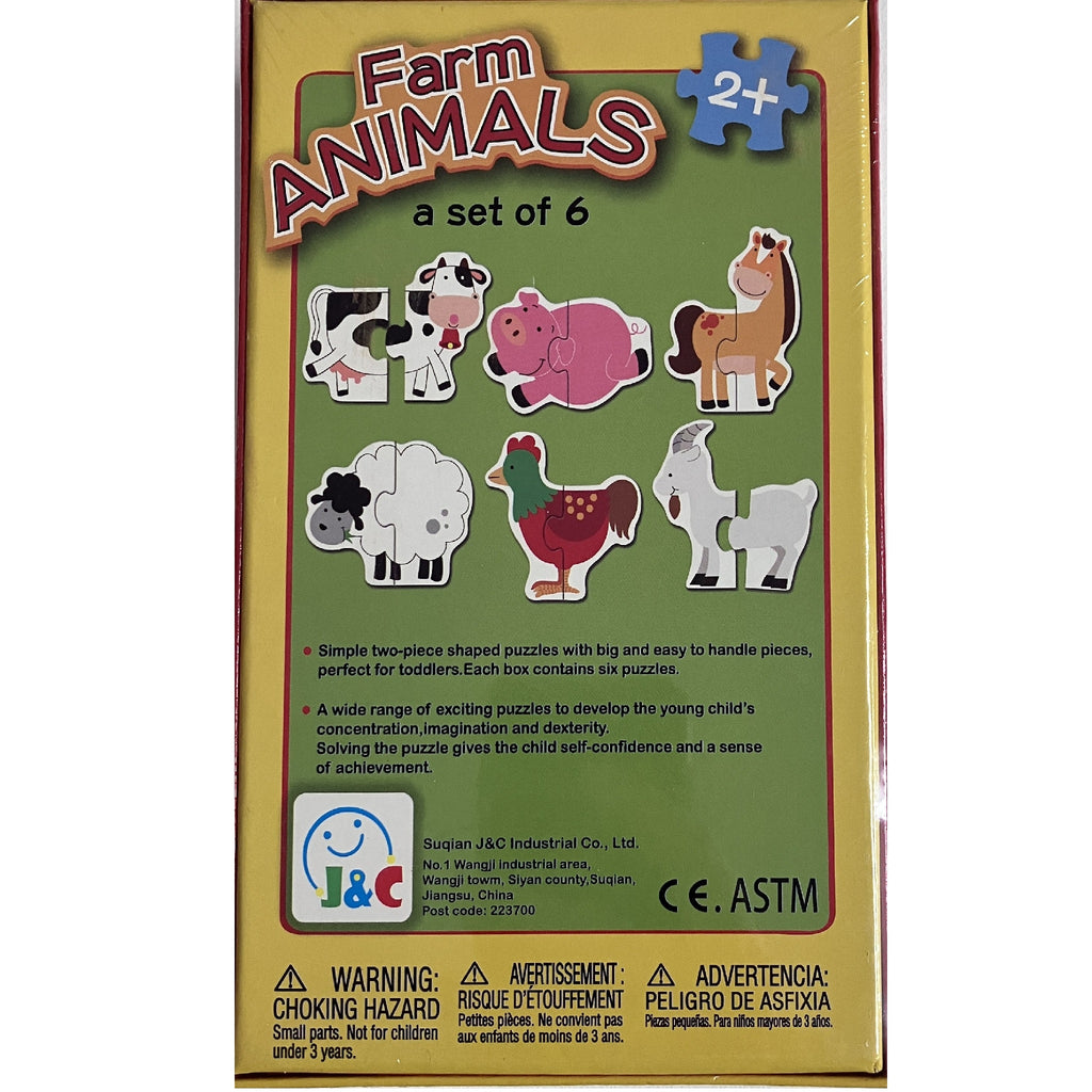 J&C Set of 6 Shaped Wooden Puzzles - Farm Animals