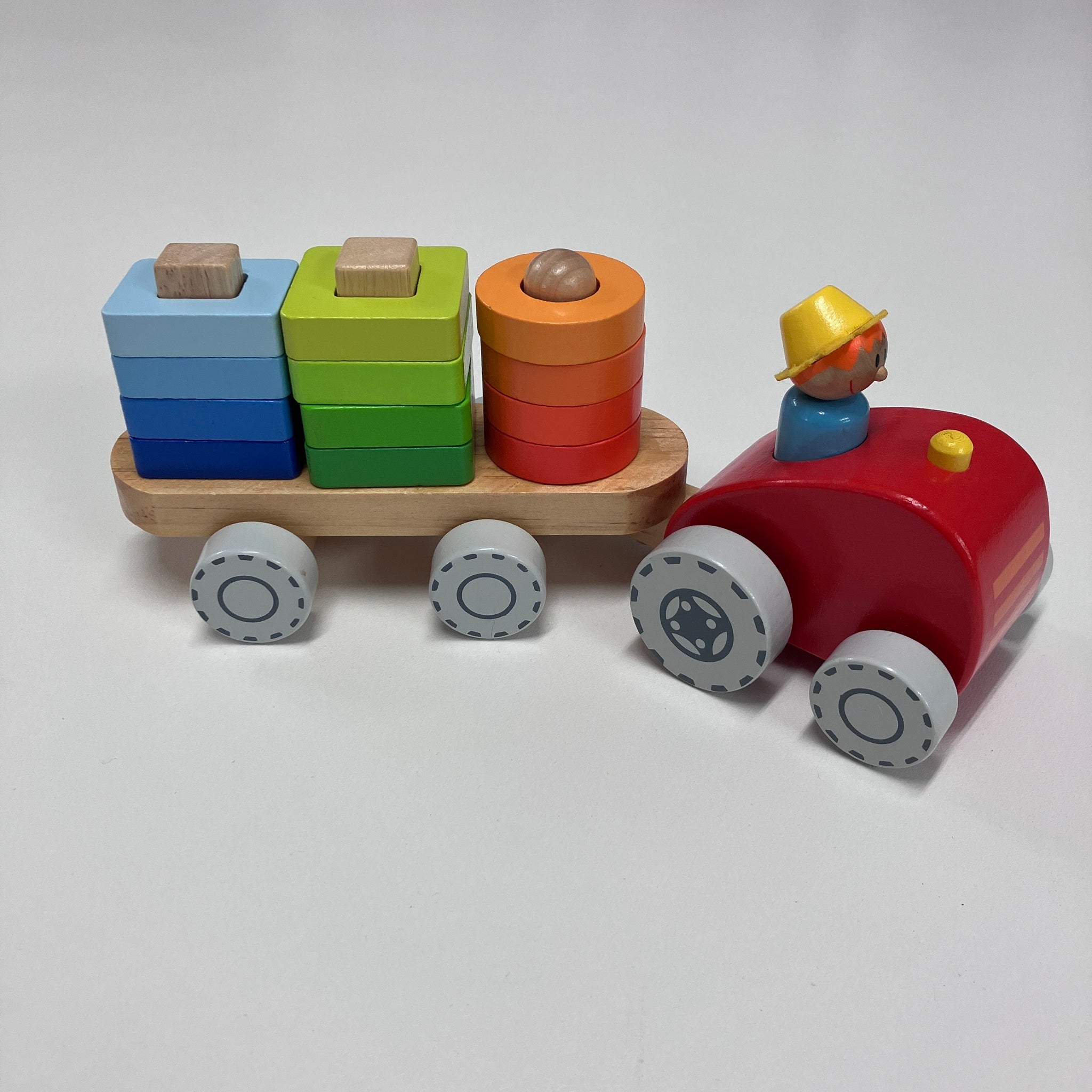 Wooden Farm Tractor with Stacking Shapes