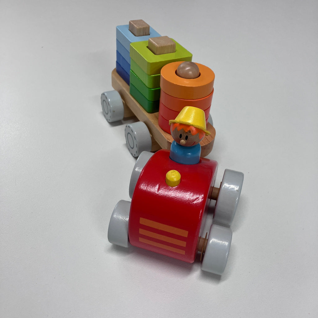 Wooden Farm Tractor with Stacking Shapes