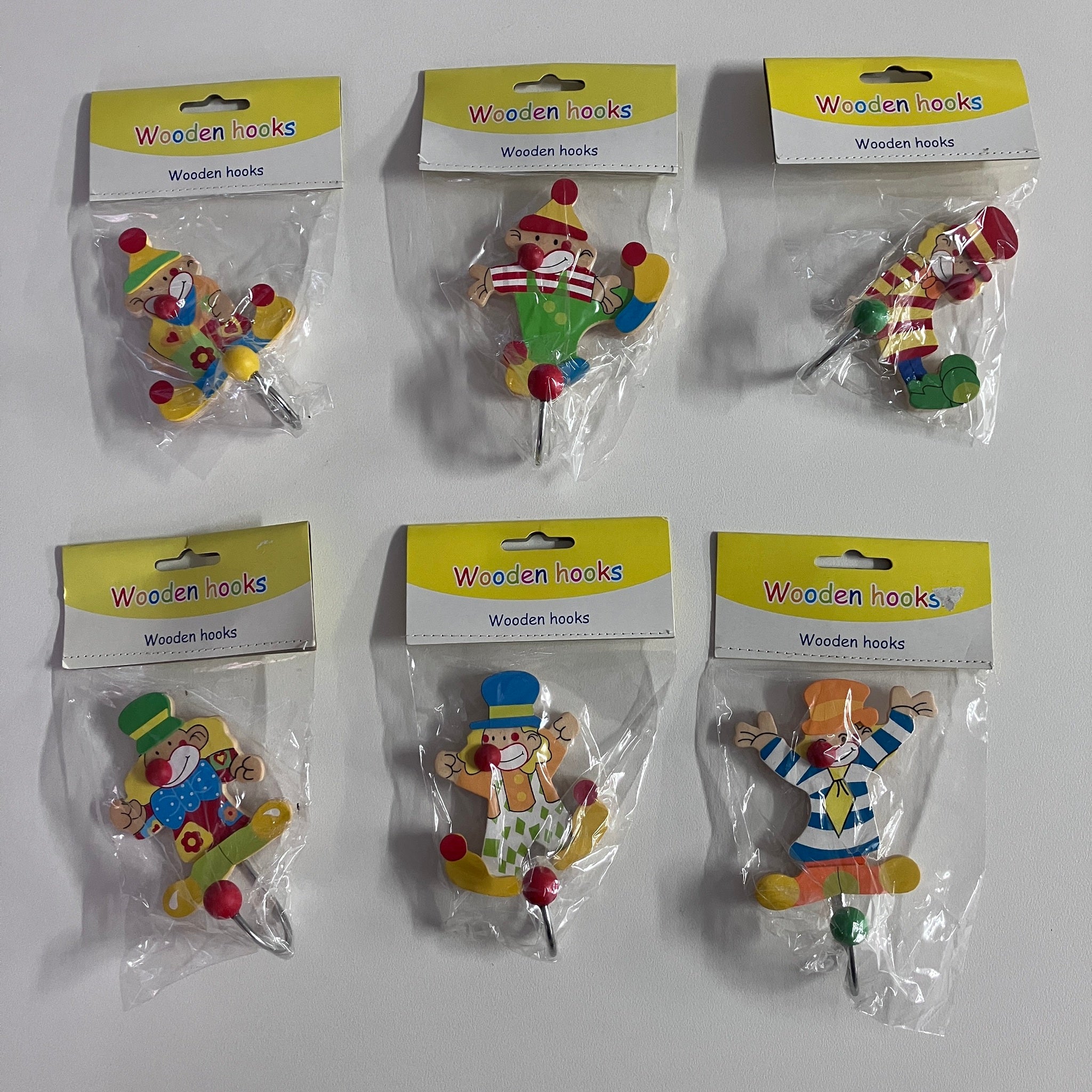 Wooden Coat Hooks - Clown - Assorted Designs