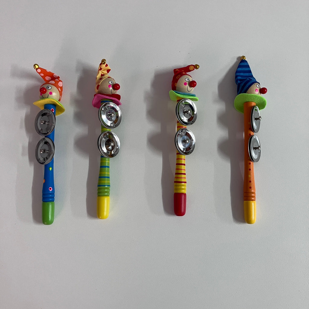 Wooden Tambourine  Stick - Clown - Assorted Designs