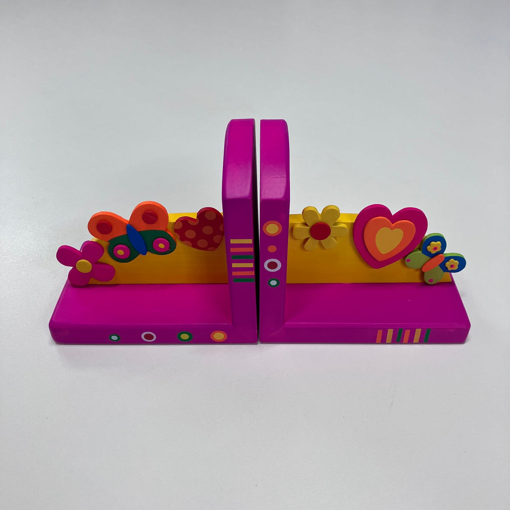 Wooden Bookends - Flower, Hearts & Butterfly