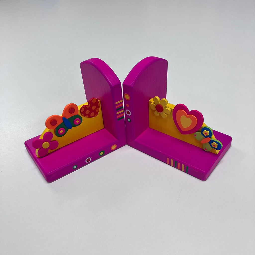 Wooden Bookends - Flower, Hearts & Butterfly