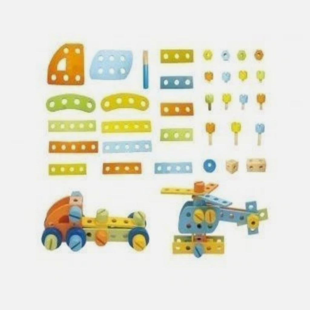 Wooden Construction Set in Carry Bucket