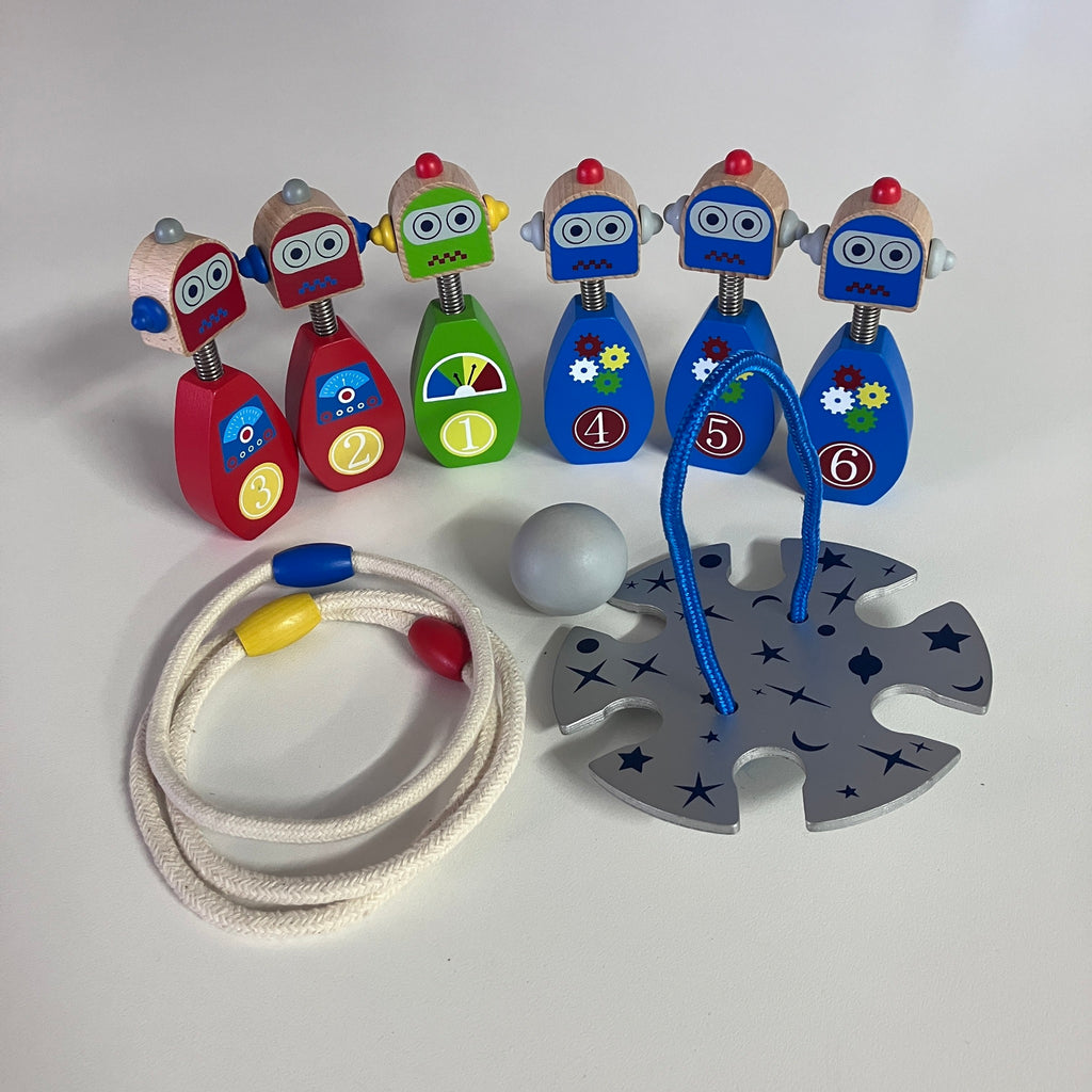 Wooden Skittles & Quoits Set - Robots