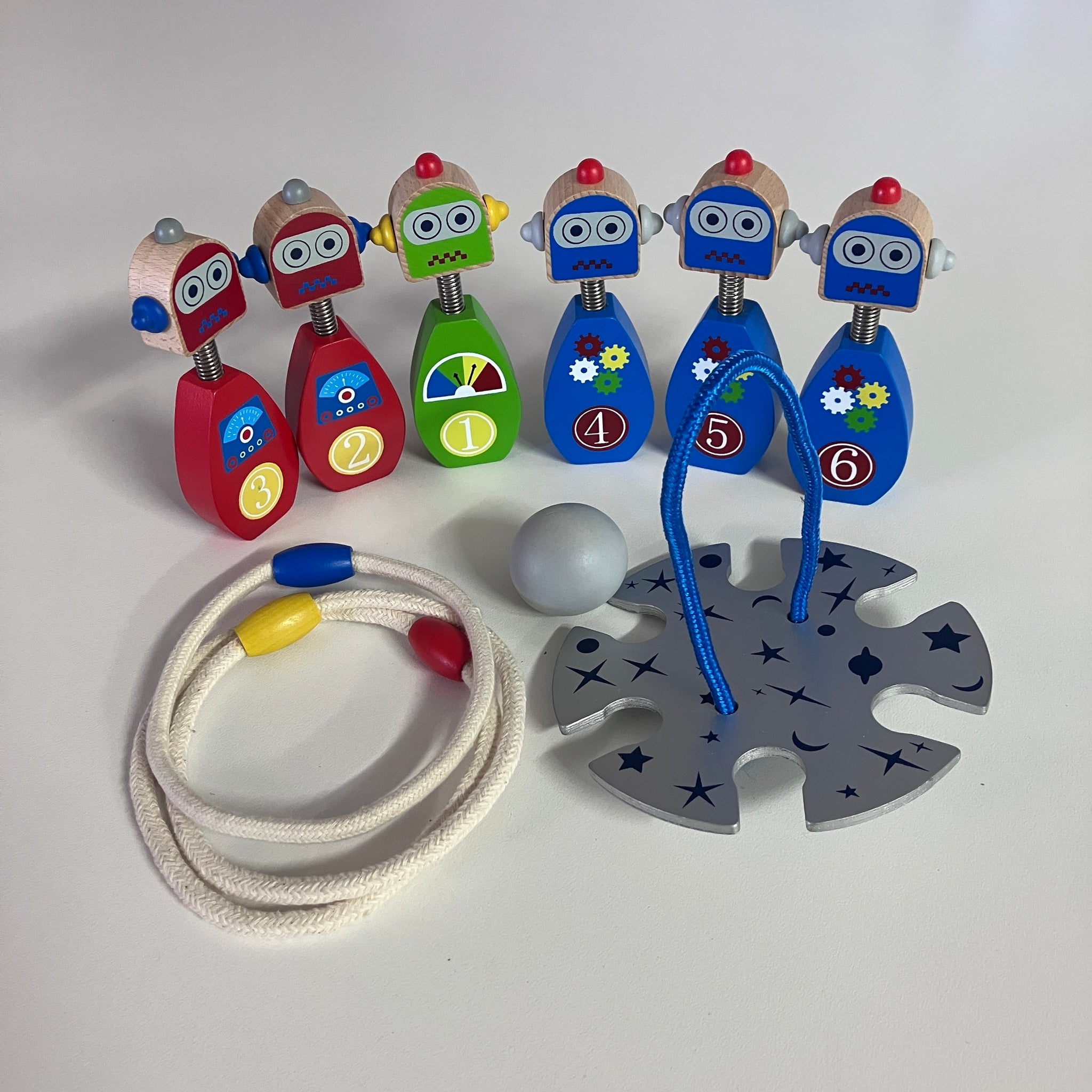 Wooden Skittles & Quoits Set - Robots
