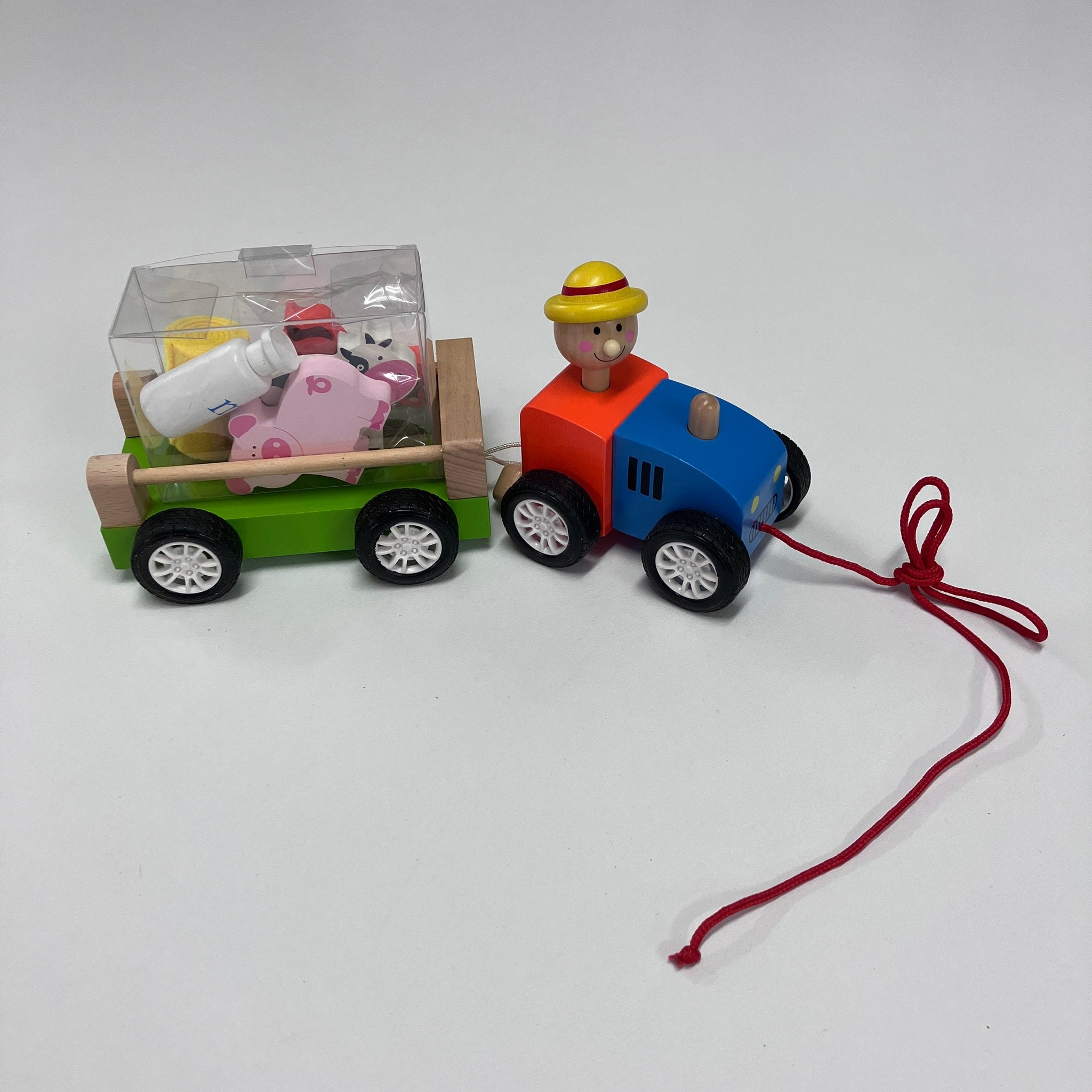 Wooden Pull Along Farm Tractor with Animals