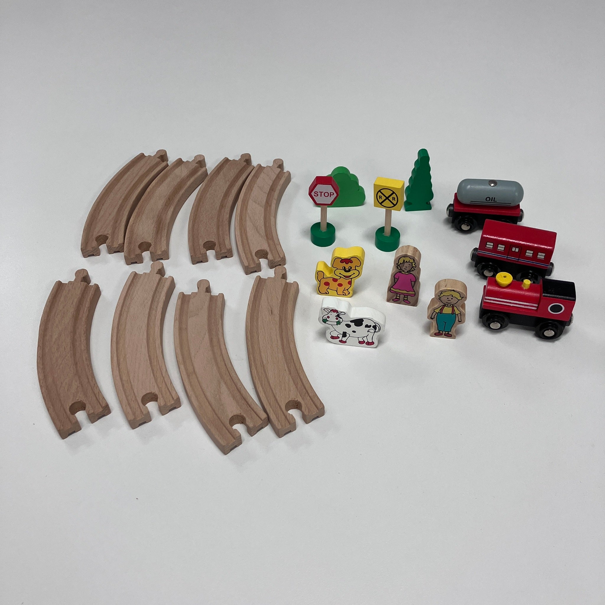 Wooden Train Set in Tin Carry Case