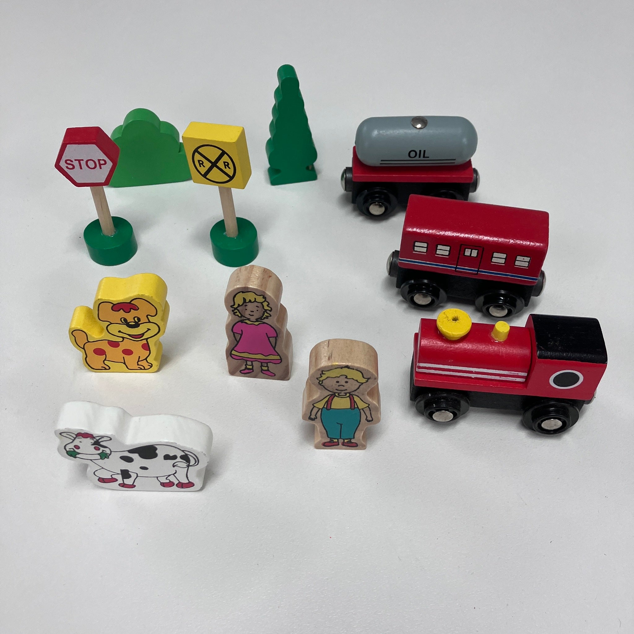 Wooden Train Set in Tin Carry Case