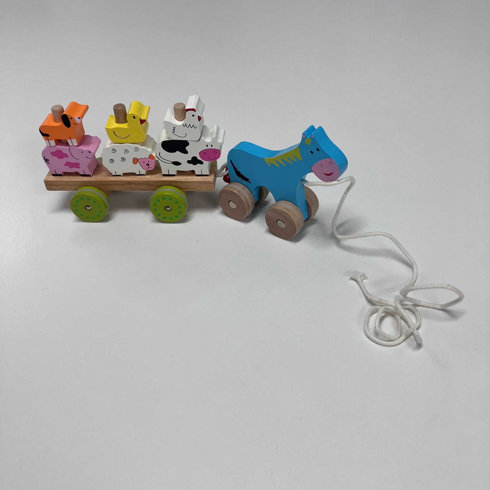 Wooden Pull Along Farm Animal Cart