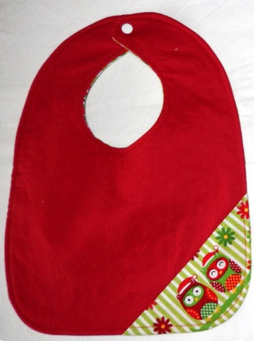 Reversible Bib – Red / Christmas Owls