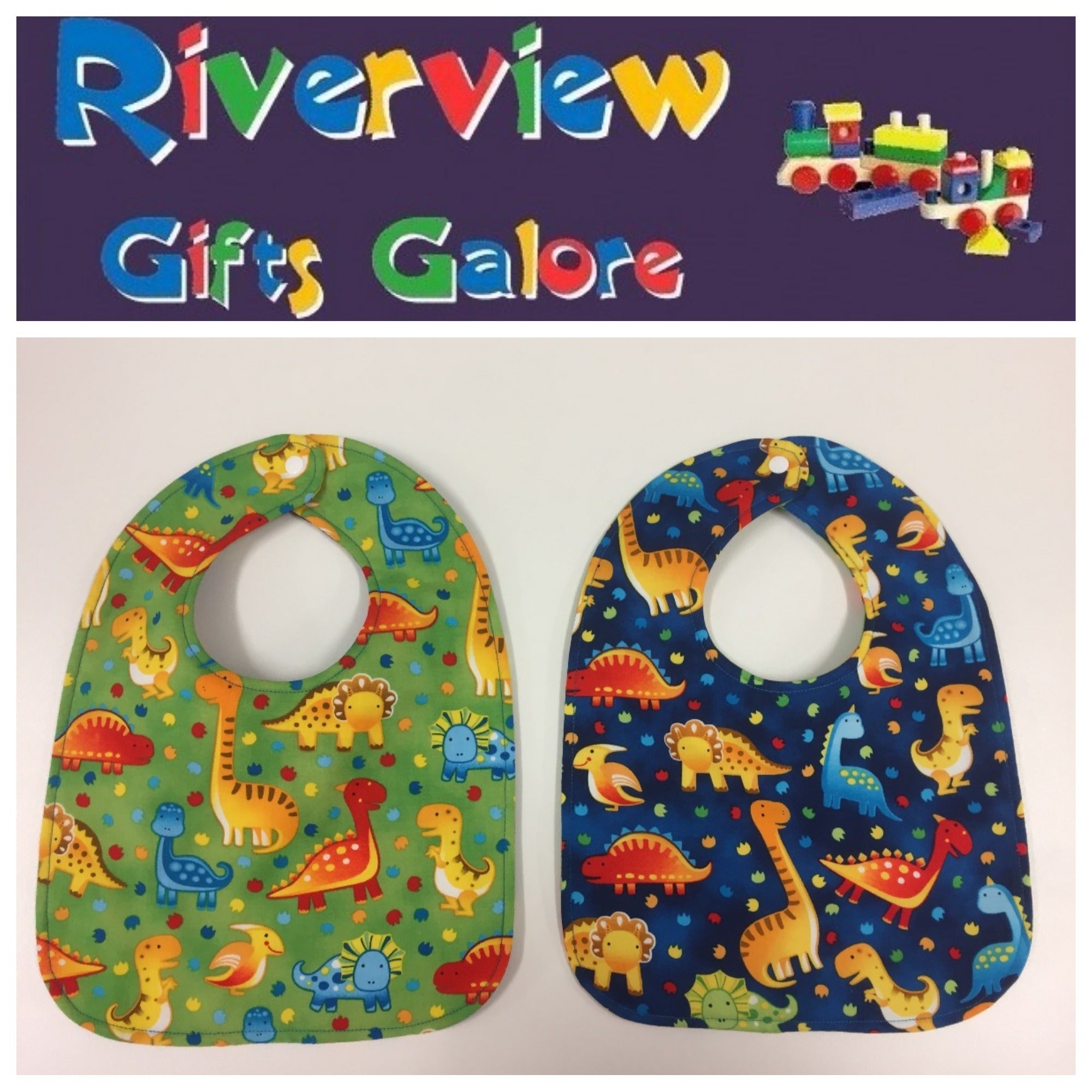 Reversible Bib – Green Dinosaurs / Blue Dinosaurs