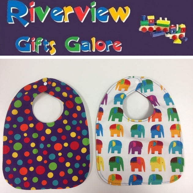 Reversible Bib – Elephants / Purple with Spots