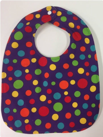 Reversible Bib – Elephants / Purple with Spots