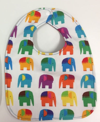 Reversible Bib – Elephants / Purple with Spots